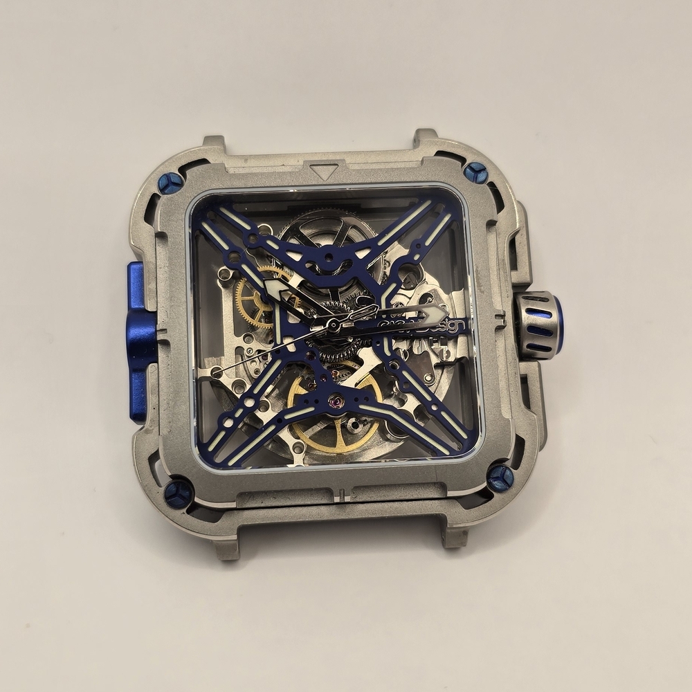 Skeleton Dial Silver and Blue Watch